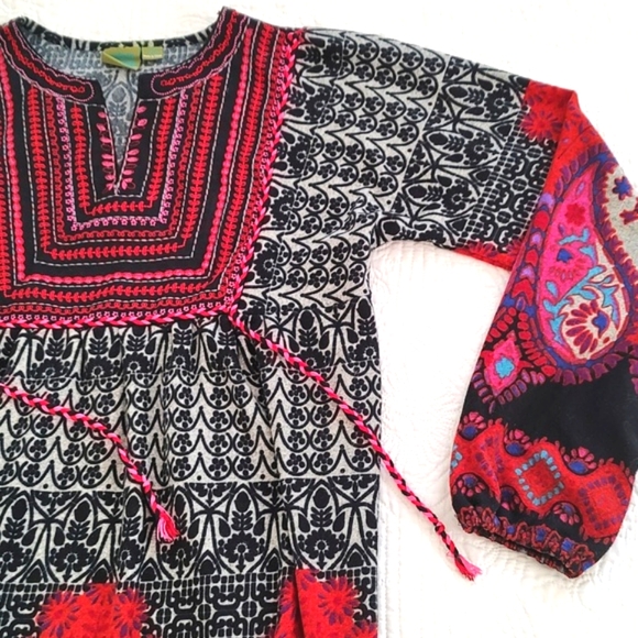 Earthbound Urban Nomad Womans Paisley Long Sleeves Embroidered Dress S/M - Picture 3 of 10